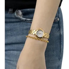 Rel贸gio Orient Feminino Fgss0068 S2kx Dourado Mini Cor do fundo Prata Foto mini 3