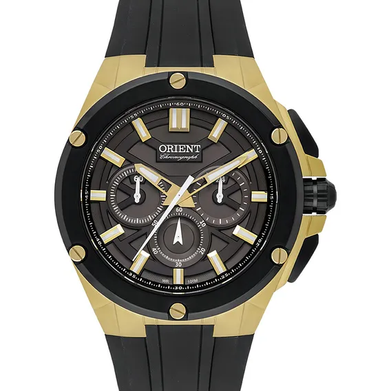 Rel贸gio Orient Masculino Cron贸grafo Dourado 100m Caixa 45mm Foto 1