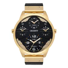 Relogio Orient Masculino Mgsct001 P2px Dourado Couro Preto Foto mini 1