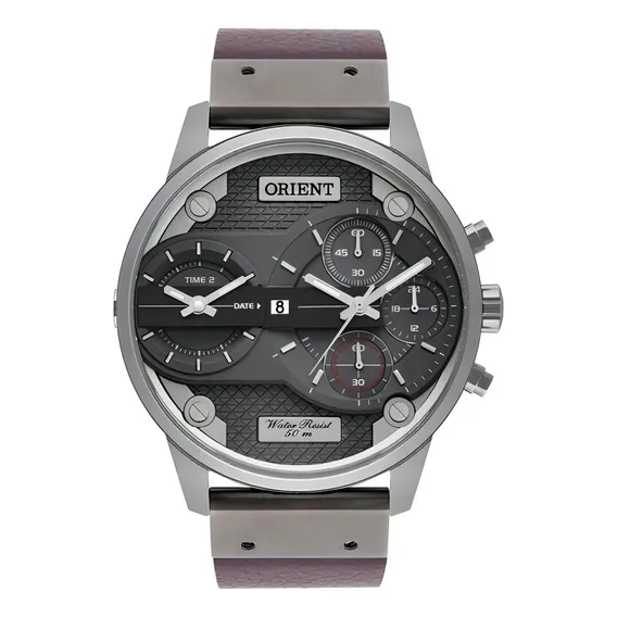 Relogio Orient Masculino Mysct001 G1mx Grafite Couro Marrom Foto 1
