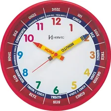 Relógio Parede 25cm Herweg Educativo Infantil 6690 Vermelho Cor do fundo Colorido Foto  mini 1