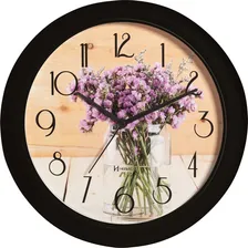 Rel贸gio Parede 28cm Silencioso Preto Flores Herweg 660055s Foto mini 1