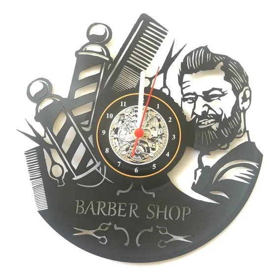 Relógio Parede, Barbeiro,vinil, Barber, Barbearia, Decoração Estrutura Preto Fundo Preto Foto 1