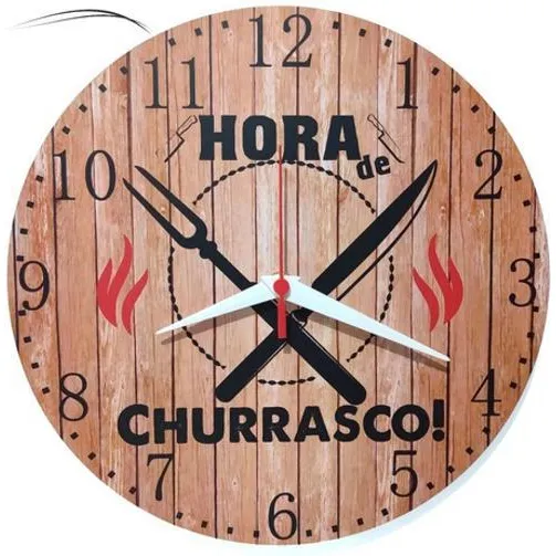 Relogio Parede Churrasco Area Festa Gourmet Madeira 30cm Foto 1