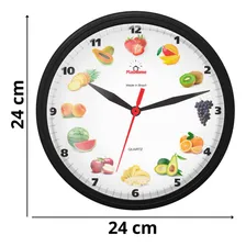 Rel贸gio Parede Cozinha Redondo Frutas Preto Foto mini 1