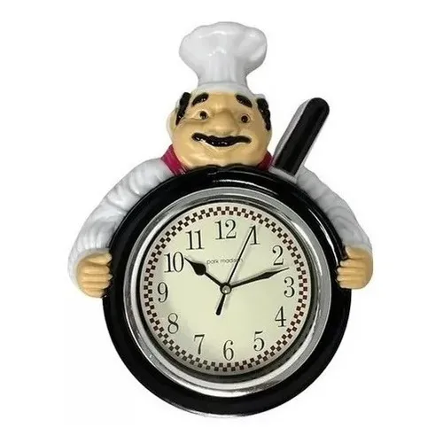 Rel贸gio Parede Cozinheiro Cozinha Chefe 30cm Modelo Cheff Cor da estrutura Preto Foto 1