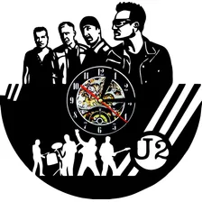 Rel贸gio Parede, Disco Vinil, U2, Banda, Guitarra, Rock Estrutura Preto Fundo Preto Foto mini 1