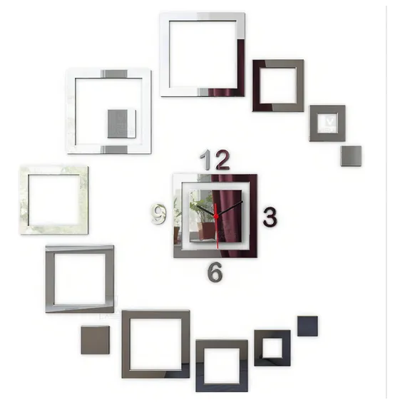 Relógio Parede Espelho Acrílico Quadrados Sala Quarto Foto 1