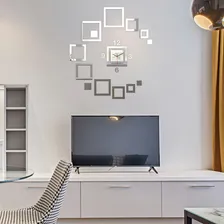 Relógio Parede Espelho Acrílico Quadrados Sala Quarto Foto mini 4