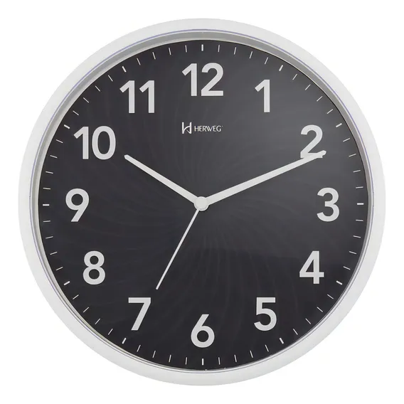 Relógio Parede Plastico 26 Cm Preto Branco Herweg Foto 1