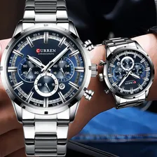 Rel贸gio Pulso Masculino Curren 8355 Esportivo Luxo Prateado Foto mini 3