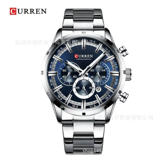 Rel贸gio Pulso Masculino Curren 8355 Esportivo Luxo Prateado Foto 1