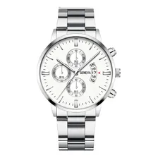 Relógio Pulso Masculino Geneva Calendário Correia Prateado Bisel Prateado Fundo Branco Foto mini 1