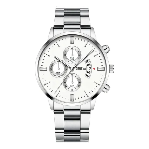 Relógio Pulso Masculino Geneva Calendário Correia Prateado Bisel Prateado Fundo Branco Foto 1