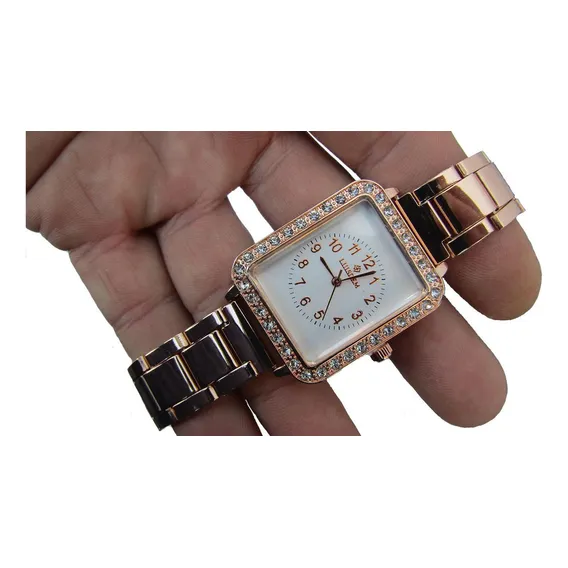 Relogio Quadrado Feminino Dourado Quartzo Foto 1