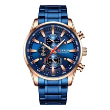 Relógio Quartzo Masculino Curren 8351 Azul E Dourado Foto  mini 1