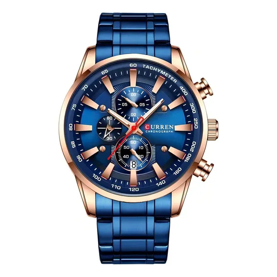 Relógio Quartzo Masculino Curren 8351 Azul E Dourado Foto 1