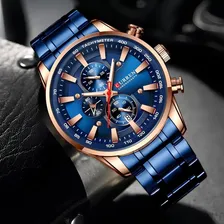 Relógio Quartzo Masculino Curren 8351 Azul E Dourado Foto mini  2