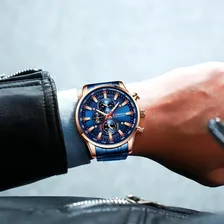 Relógio Quartzo Masculino Curren 8351 Azul E Dourado Foto mini 4