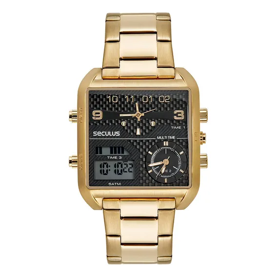 Relógio Seculus Analógico Aço Dourado 42mm 5atm Foto 1