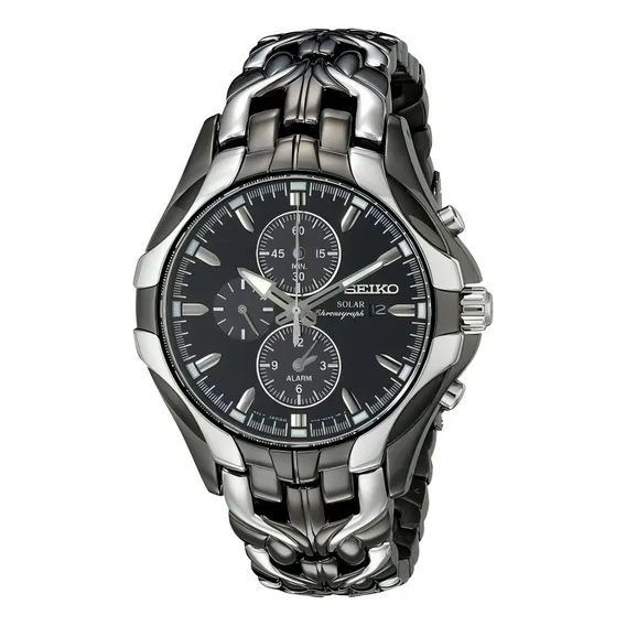 Rel贸gio Seiko Ssc139 Solar Excelsior Cronografo Com Alarme Correia Prateado Bisel Prateado Fundo Foto 1