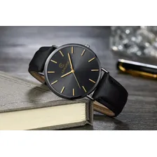 Rel贸gio Slim Ultra Fino Top De Linha Elegante, S贸brio ,luxo Correia Preto Bisel Preto Fundo Preto Foto mini 3