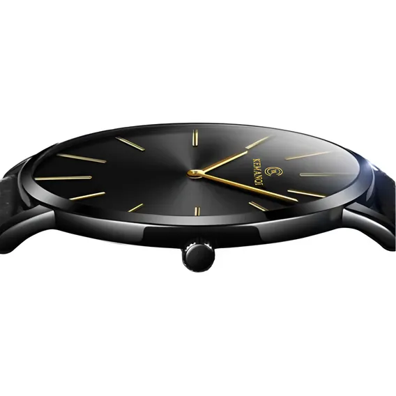 Rel贸gio Slim Ultra Fino Top De Linha Elegante, S贸brio ,luxo Correia Preto Bisel Preto Fundo Preto Foto 1