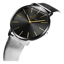 Rel贸gio Slim Ultra Fino Top De Linha Elegante, S贸brio ,luxo Correia Preto Bisel Preto Fundo Preto Foto mini 4