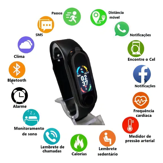 Relogio Smartwatch Mede Batimento Caloria Pressão Passos Foto 1