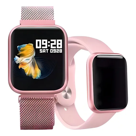 Relógio Smartwatch P70 Rosa 2 Pulseiras Foto 1