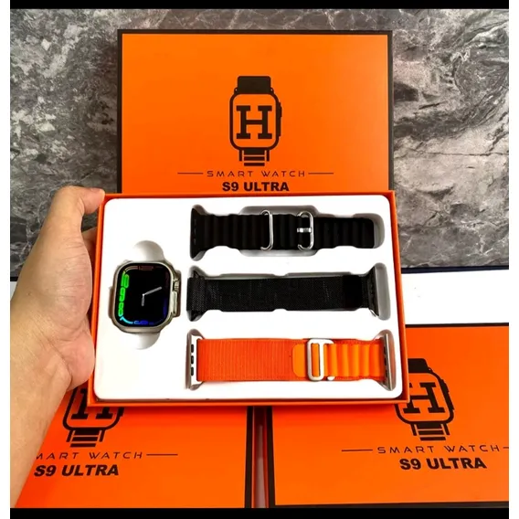 Relógio Smartwatch S9 Ultra Série 09 3 Pulseiras Caixa Prateado Pulseira Preto Desenho Da Pulseira Ondulado Foto 1