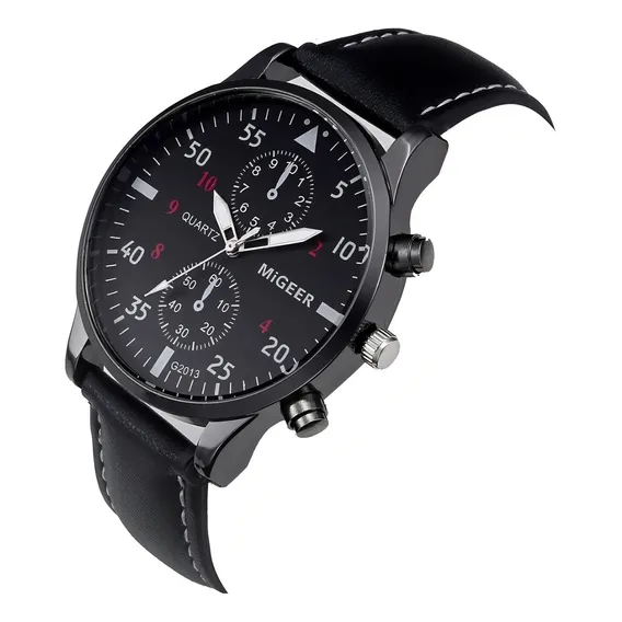 Rel贸gio Social Masculino Migeer Quartz Pulseira Couro Cor da correia Preto Cor do bisel Preto Cor do fundo Preto Foto 1