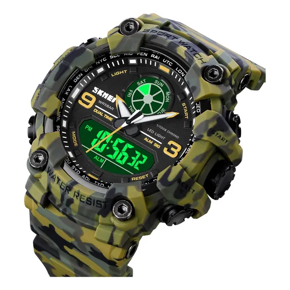 Rel贸gio Sport Digital De Pulso Tatico A Prova Dagua Correia Camuflado Bisel Camuflado Fundo Preto Foto 1