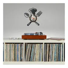 Relógio,talher, Cozinha, Restaurante, Decoração, Disco Vinil Estrutura Preto Fundo Preto Foto mini  2