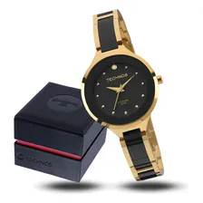 Rel贸gio Technos Feminino Ceramic Safira Preto E Dourado Foto mini 1