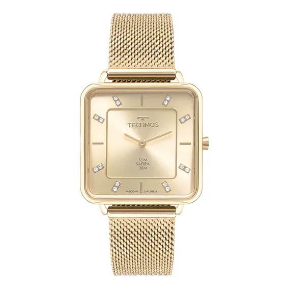 Rel贸gio Technos Feminino Slim Dourado Quadrado Foto 1