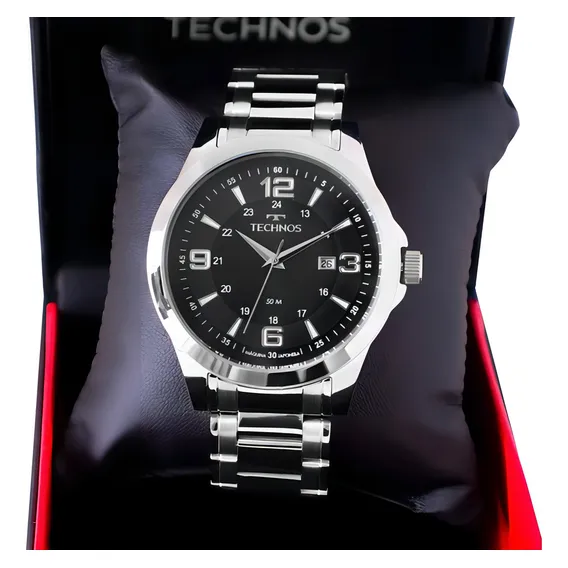 Rel贸gio Technos Masculino Anal贸gico A莽o Prata Calend谩rio Foto 1