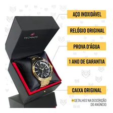 Relógio Technos Masculino Dourado Analógico Prova Dágua Luxo Aço Inoxidável Foto mini 2