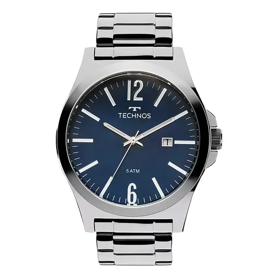 Relógio Technos Masculino Prata Azul Original Com Calendário Foto 1
