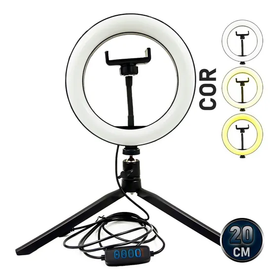 Ring Light Completo Led Suporte Celular Tripé Controle 20cm Foto 1