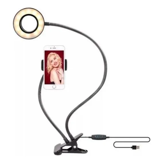 Ring Light + Suporte Celular Selfi Luminaria Abajur Youtuber Cor Preto Foto 1