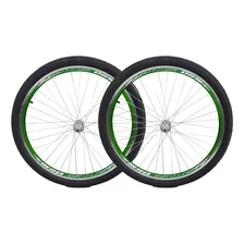 Roda Aero Vzan Aro 26x1.9 Com Pneu Praieiro + Câmara Kenda Cor Verde Foto  mini 1