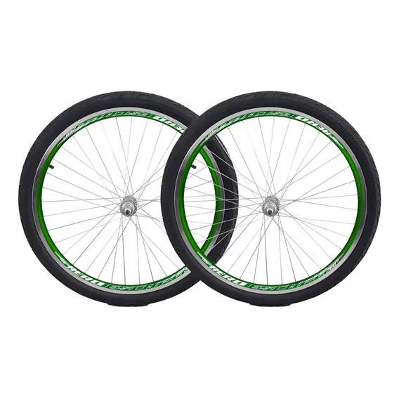 Roda Aero Vzan Aro 26x1.9 Com Pneu Praieiro + Câmara Kenda Cor Verde Foto 1