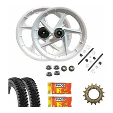 Roda Bike Par Aro 16 Nylon + Pneu + Câmara + Catraca. Foto mini 1