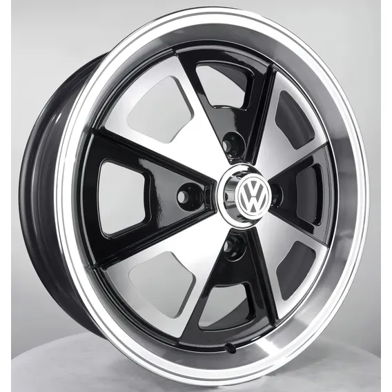 Rodas Porsche 914 P/ Fusca Aro15x6 4x130 (jogo) +bicos Cor Preto Com Diamantado Foto 1