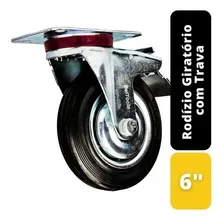 RodÃzio Giratório 160mm Com Trava Borracha Roda 6 Polegadas Foto mini 1
