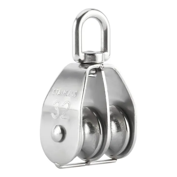 Roldana Giratória Em Aço Inox 32mm Modelo Duplo Moitão Duplo Giratório Polia Roldana Para Cabos Cordas Lanchas Barcos Iates Veleiros Velas Navegações Seavix Foto 1