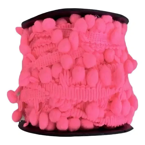 Rolo De Fita Pompom Grelot 7mm Rosa Pink Com 10 Metros Foto 1
