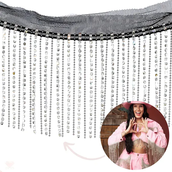 Rolo Franja De Strass Com Tule 08cm Em Acrilico Com 9 Metros 058r Prata Cor Preto Foto 1