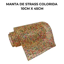 Rolo Manta Strass - Prata C/ Strass Colorida - 10x45 Atacado Foto mini 4